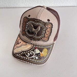 Rooster Metal Plaque Hat Western Style Unisex Embroidered Trucker Mesh Snapback